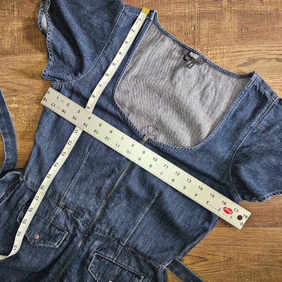 Paige Ria Short Flutter Flounce Sleeve Belted Lightweight Denim Jumpsuit S - Picture 4 of 12